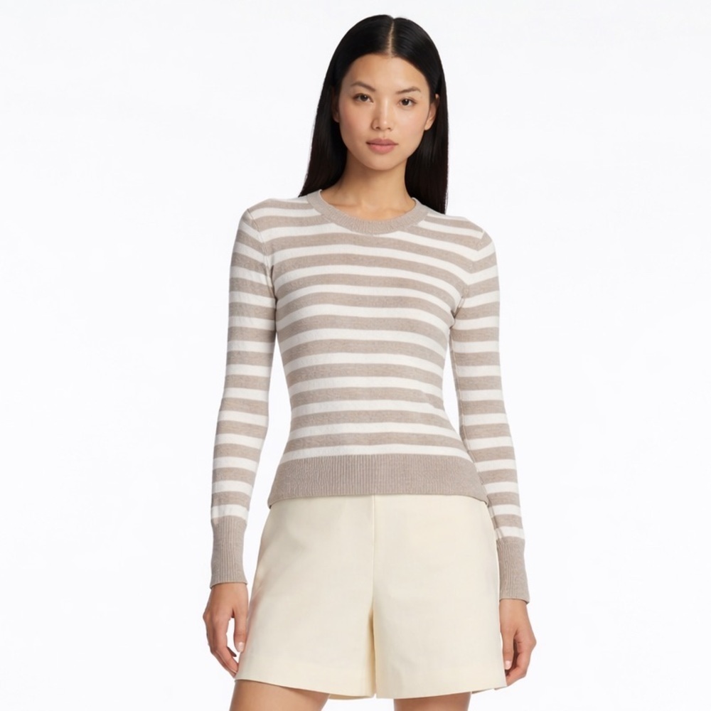 Lela Rose striped lightweight wool silk crew sweater size medium quiet luxury